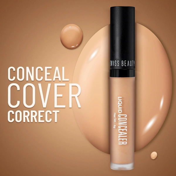 Swiss Beauty Liquid Light Concealer With Full Coverage |Easily Blendable Concealer For Face Makeup With Matte Finish  - 6g, Light Moyen