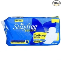 Stayfree Secure Cottony Soft Cover with Wings Sanitary Pads - Regular 18 Count  - 