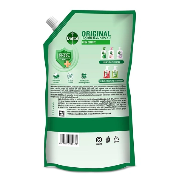 Dettol Liquid Handwash Refill - Original Hand Wash- 675ml | Germ Defence Formula | 10x Better Germ Protection