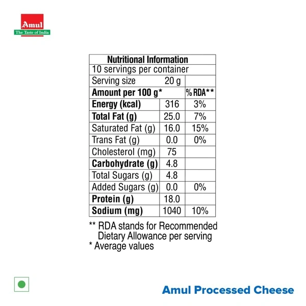 Amul A+ Cheese Slices, 200g - 200g