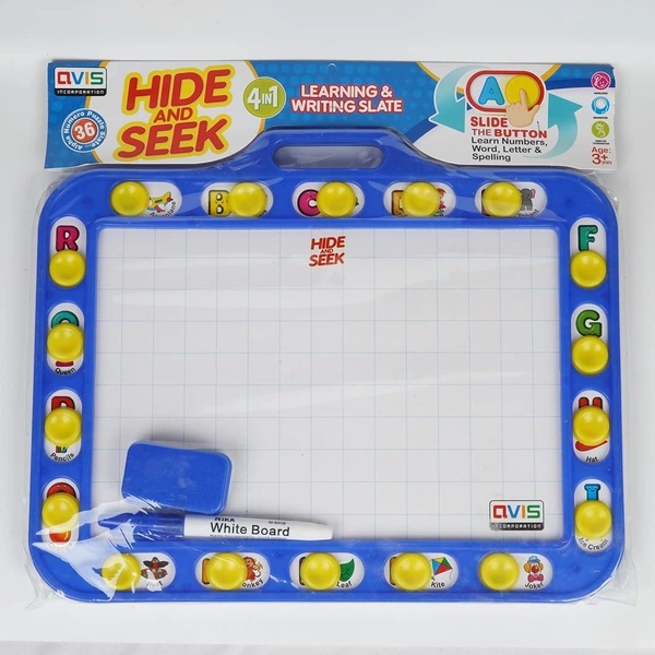 Avis Educational Hide & Seek Slate Writing Board 2 in 1 to Write and Learn Their Preschool Lessons for Kids (Blue Colour) - 27*20*3 cm, Blue