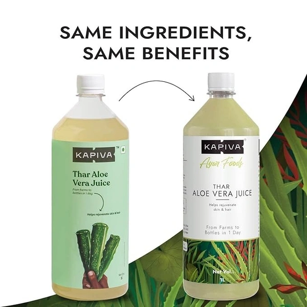 Kapiva Thar Aloe Vera Juice (With Pulp) | Rejuvenates Skin And Hair | Natural Juice Made Within 4 Hours Of Harvesting | No Added Sugar, 1L - 1L