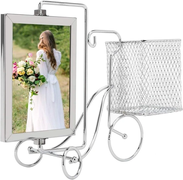 Creative Metal Picture Frame Unique Bike Shape Metal Pen Holder Table Decoration Home Table Decoration - SS