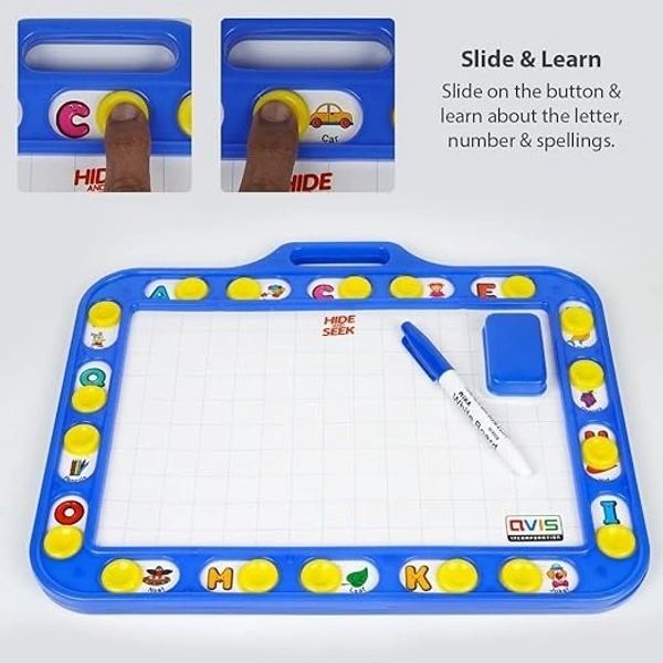 Avis Educational Hide & Seek Slate Writing Board 2 in 1 to Write and Learn Their Preschool Lessons for Kids (Blue Colour) - 27*20*3 cm, Blue