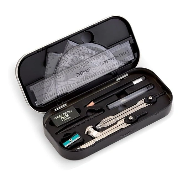 Doms Geotron Plus Geometry Box with Doms Y1+ Super Dark HB/2 Graphite Pencil Box Pack 10 Combo Pack - Black