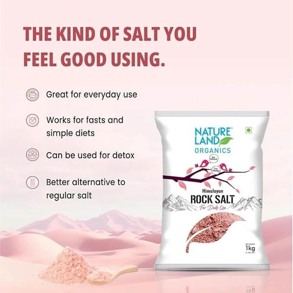 Natureland Organics Himalayan Pink Rock Salt  Organic Rock Salt - 1 kg