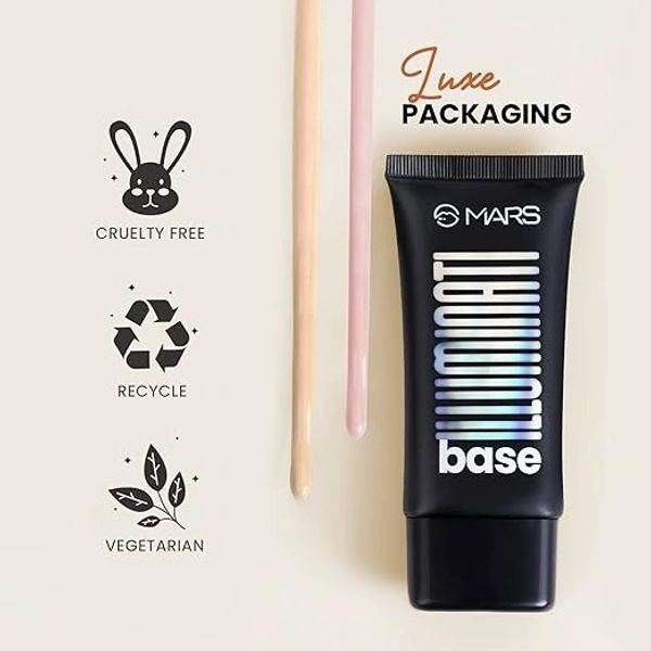 MARS Illuminati Base Dewy Primer with Highlighter | Glowy Dewy Primer for Face Makeup  - 45 ML, PInk Beam