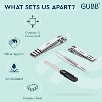 GUBB Nail Care Kit - Toe Nail Clipper, Finger Nail Cutter, Nail Filer & Flat Tweezer | Nail Clipper For Manicure, Nail Shaper for Smooth Nail Finish, Rust Resistant - Sharp & Durable Edge - SS