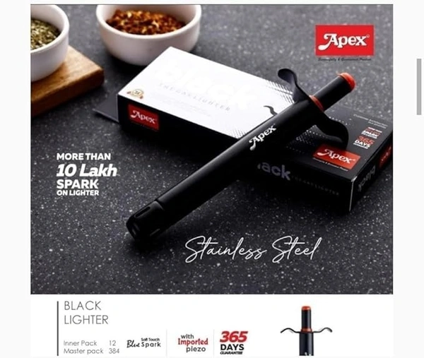Apex kitchen Matt Black Gas Stove Lighter Sleek and Durable Ignition Tool for Kitchen Use Steel Gas Lighter (Black) - 16L x 4W x 2Th Centimeters, Black