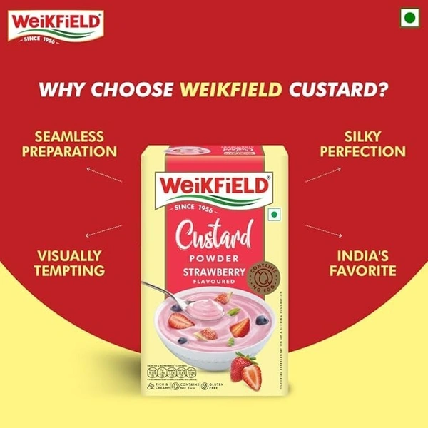 Weikfield Custard Powder | Strawberry Flavor | Makes Smooth & Creamy Custard | 75g Carton