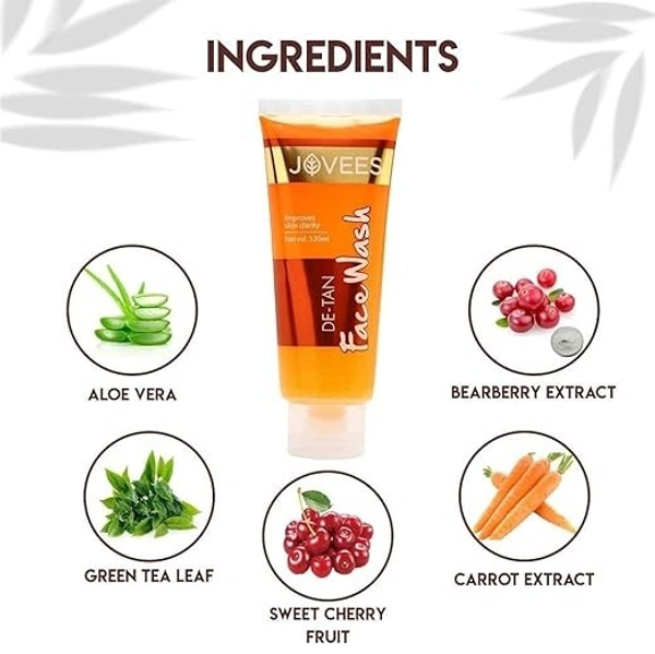 Jovees Herbal Detan Facewash For Glowing and Clear Skin With Liquorice & bearberry Ext. | Gentle Cleanser For Brighten, Even Tone and Hydrates