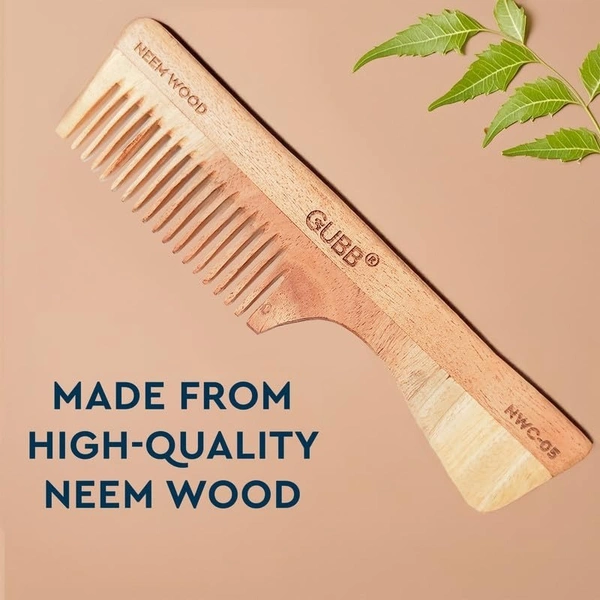 GUBB Detangling Neem Comb With Handle – Effortless Detangling, Frizz Control, and Shine | Ideal for Men and Women