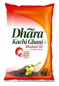 Dhara Kachi Ghani Mustard Oil (0% Trans Fat), 1 L Pouch - 1L