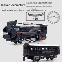 Rail King Intelligent Classical Smoke Train – Rechargeable 16–Piece Set with Tracks, Locomotive & Carriages, Featuring Light, Sound & Realistic Water Smoke for Kids  - 24 x 20 x 3.5 cm, Multi-color