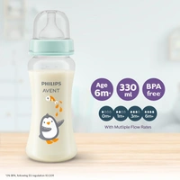 Philips Avent Grow Plastic Feeding Bottle | Anti-Colic | Easy Fill,Easy Clean|BPA Free | with 6M+ Flow Teat | 330 ML - 330 ML, Multi-color
