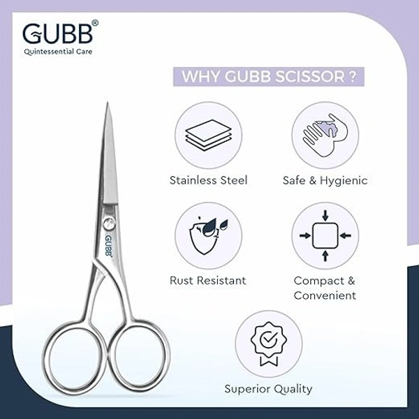 GUBB Grooming Scissor Small for Men & Women | Multipurpose Scissor Ideal for Men for Moustache, Beard, Ear and Nose Hair Trimming | Suitable for Women for Eyelashes and Eyebrow Trimming - SS