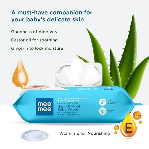 Mee Mee Gentle Hand and Mouth Baby Wipes (White, 1 Pack, 72 Pieces) 