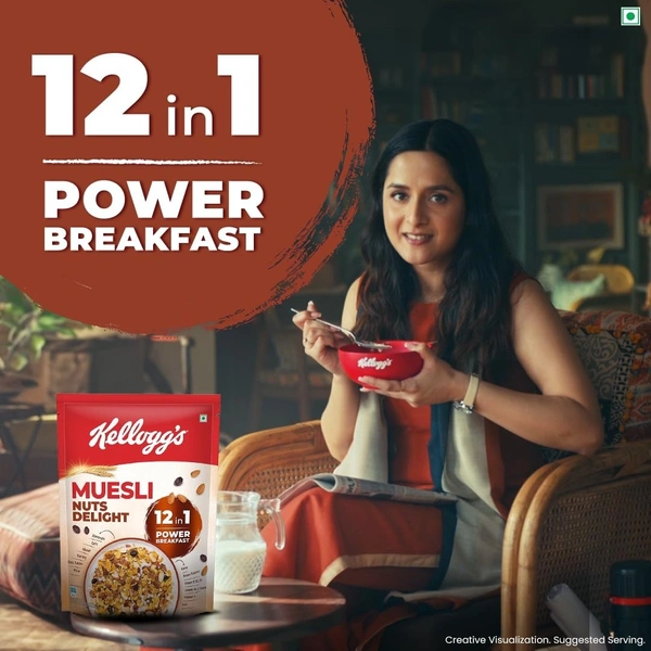 Kellogg's Muesli Nuts Delight 500 G | 12-In-1 Power Breakfast | India'S No. 1 Muesli | Multigrain Breakfast Cereal|Almond