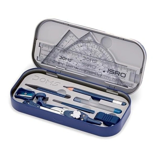DOMS ISRO Mathematical Drawing Instrument Geometry Box| Total 11 Mathematical Instruments| Dual-Sided Tray For Easy Access to Instruments - Blue