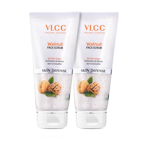 VLCC Walnut Face Scrub - 80g - (Pack of 2) | Moisturizing Scrub For Mild Exfoliation | Helps Reduce Skin Damage | Soothing, Calming and Brightening Scrub | Tanning Protection Against Sun Damage. 8907122003099