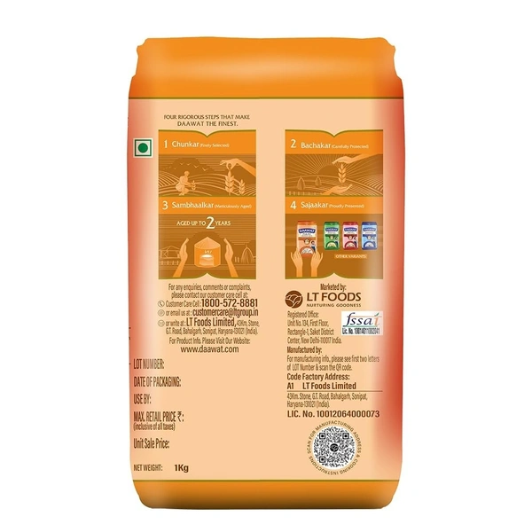 Daawat Pulav Basmati Rice 1Kg | Fluffy Long Grains