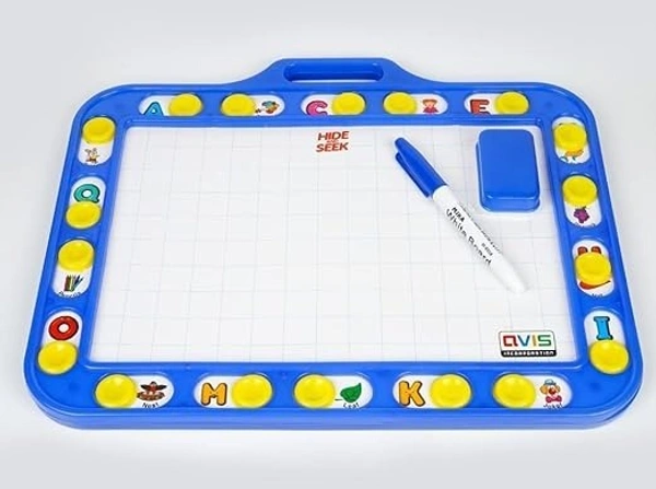 Avis Educational Hide & Seek Slate Writing Board 2 in 1 to Write and Learn Their Preschool Lessons for Kids (Blue Colour) - 27*20*3 cm, Blue