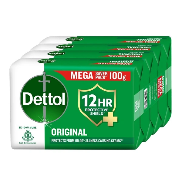 Dettol Original Bathing Soap Bar with 12hr Germ protection (400gm) | Kills 99.99% Germs, 100g (Pack of 4)