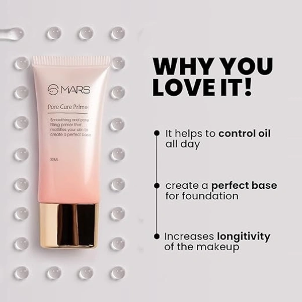 MARS Pore Cure Primer for Face Makeup | Long Lasting & Smooth Base with Oil Control  - 30ML