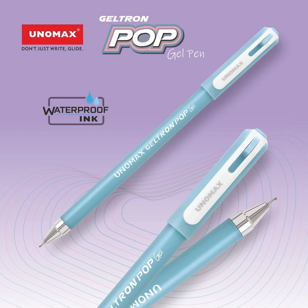 UNOMAX Geltron Pop Gel Pen Pack of 10 Blue | Elevate Your Writing Experience: Smooth Writing, Matt Finish Body, Super Smooth Writing, Waterproof Ink...