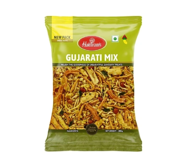 Haldiram's Delhi Gujarati Mix | Gujarati Namkeen | Spicy & Sweet in Flavour | Natural Flavouring Agent | Tea- Time Munchies to Spend Time with Family |200g