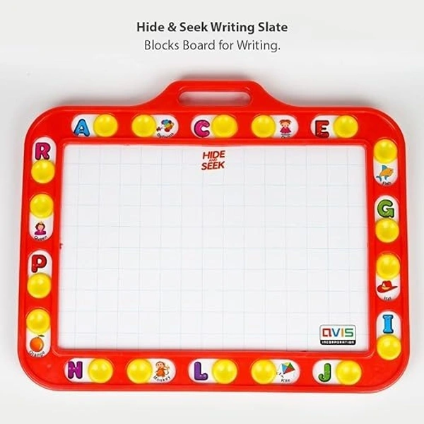 Avis Educational Hide & Seek Slate Writing Board 2 in 1 to Write and Learn Their Preschool Lessons for Kids (Red Colour) - 27 * 20 * 3 Cm, Red