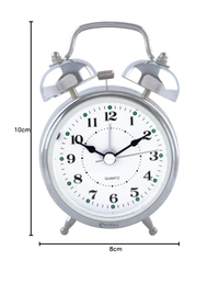 Modern Clock | Analog Table Clocks with Alarm, Desk Top|Silent Non Ticking Quartz Movement | Battery Operated for Bedroom, Living Room, Office, Home Decor Decoration Items(11.6 X 5 X 16 Cm,Silver,Metal) - 11.6 X 5 X 16 cm, Silver