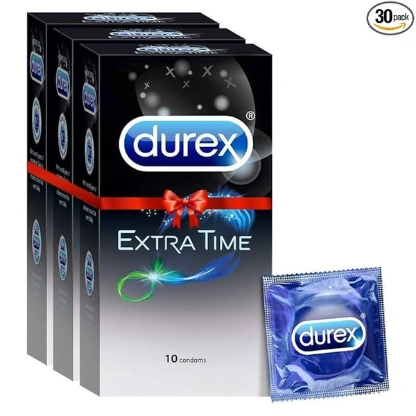 Durex Condoms, Extra Time For long Lasting Pleasure - Pack of 10N Condoms - 180 mm