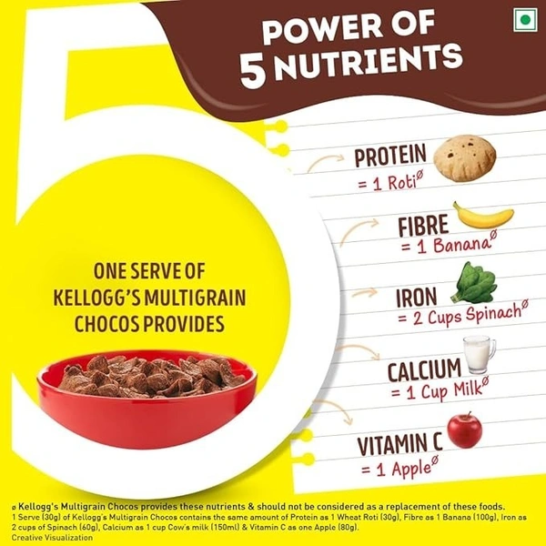 Kellogg's Multigrain Chocos, 385G | Multigrain Energy, More Chocolatey | No-Maida | Power Of 5 Nutrients Protein, Fibre, Iron, Calcium, Vitamins | Kids Breakfast Cereal