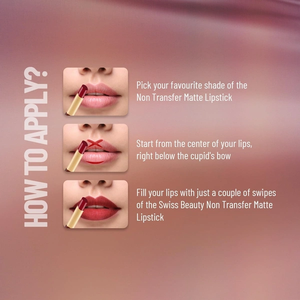 Swiss Beauty Non-Tranfer Matte Lipstick, Smooth & Waterproof - 2g, Orange Red