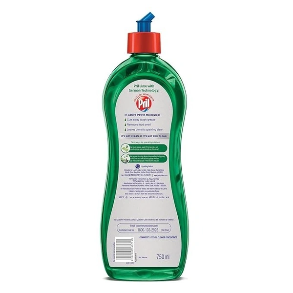 Pril Lime Liquid Dishwash Gel - 750ml | Dish Cleaning Liquid Gel with German Technology - Active Power Molecules Leaves No Residue, Grease Cleaner For All Types of Utensils 890231002163718 - 750 ml, Green