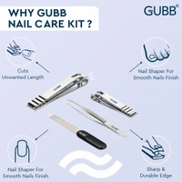 GUBB Nail Care Kit - Toe Nail Clipper, Finger Nail Cutter, Nail Filer & Flat Tweezer | Nail Clipper For Manicure, Nail Shaper for Smooth Nail Finish, Rust Resistant - Sharp & Durable Edge - SS