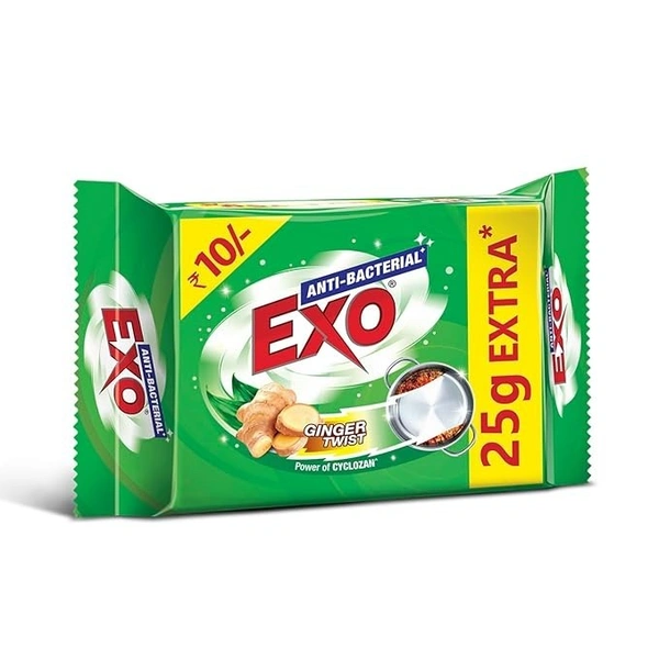 Exo Dishwash Bar 160g (135g + 25g free) | Complete dishwashing solution with anti-bacterial efficacy with goodness of ginger | Remove tough grime, kills bacteria & sanitizes the utensils