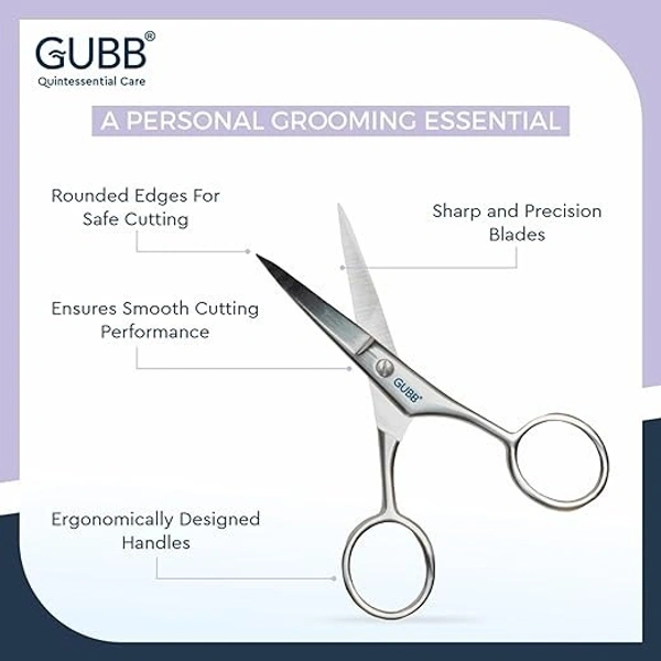 GUBB Grooming Scissor Small for Men & Women | Multipurpose Scissor Ideal for Men for Moustache, Beard, Ear and Nose Hair Trimming | Suitable for Women for Eyelashes and Eyebrow Trimming - SS