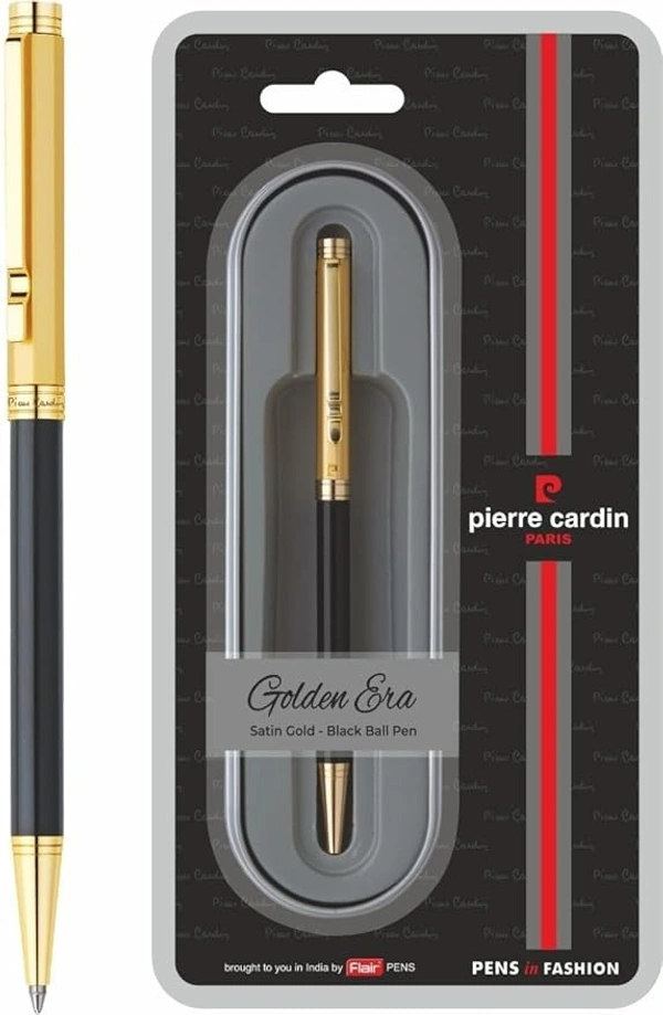 Pierre Cardin Golden Era Satin Gold-Black Premium Metal Ball Pen with Twist Mechanism | Luxurious Golden Trims & Clip | Ideal for Festive & Corporate Gifting