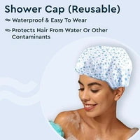GUBB Dotted Printed Reusable Shower Cap for Men and Women (White) - Stylish and Waterproof Hair Protection with Elastic Band for a Luxurious and Hassle-Free Shower Experience - White