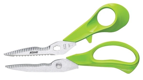 KOHE 5 in 1 Multi - Purpose Stainless Steel Detachable Kitchen Scissors with 1 Standard Non Serrated Classic Kitchen Knife | Kitchen Knife Set - 10 Centimetres, Multi-color