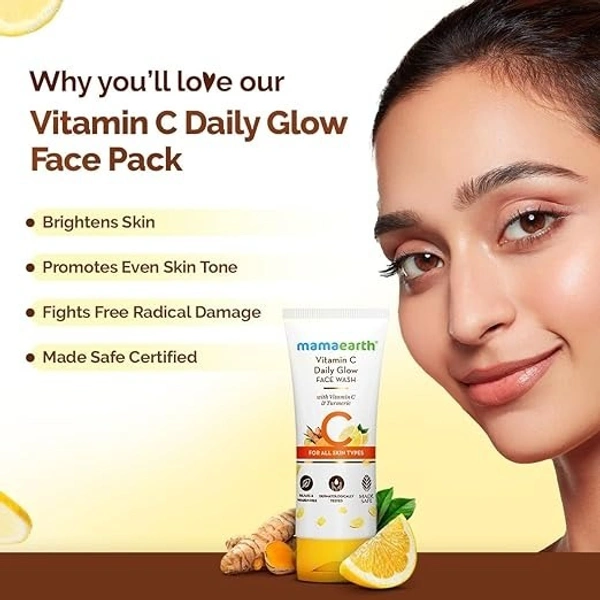 Mamaearth Vitamin C Face Wash with Vitamin C and Turmeric for Skin Illumination - 100 ml | Brightens skin | Evens skin Tone | Makes skin Glow - 100ML