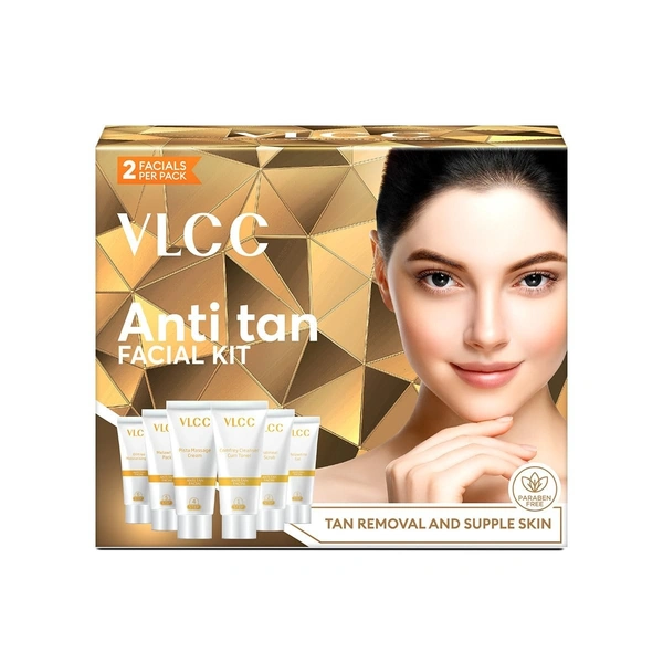 VLCC Anti Tan Facial Kit - 60 g | Power of 25 Vital Ingredients | Fights Sun Tan, Dark Spots, and Sun Spots | Even Nourishes and Protects Skin from UV Rays.