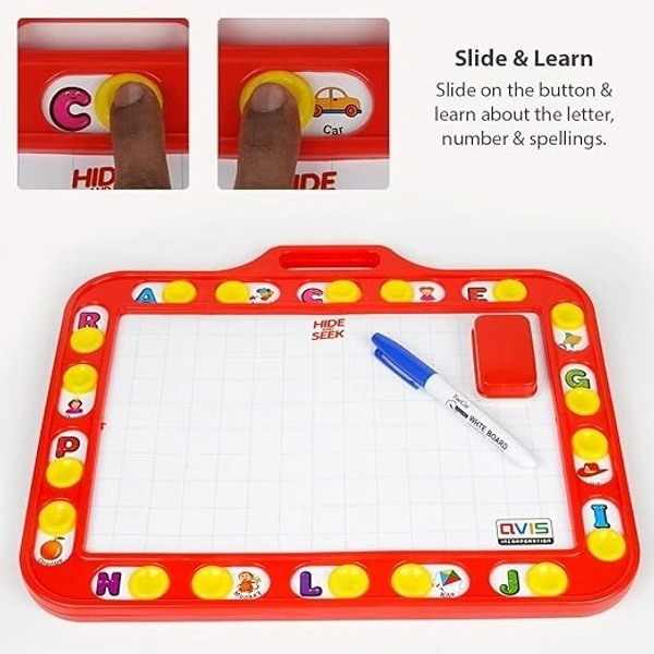 Avis Educational Hide & Seek Slate Writing Board 2 in 1 to Write and Learn Their Preschool Lessons for Kids (Red Colour) - 27 * 20 * 3 Cm, Red