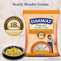Daawat Pulav Basmati Rice 5Kg| Pearly slender Grains| Cooked Grain Upto 18mm*| Long & Fluffy Pulav Rice