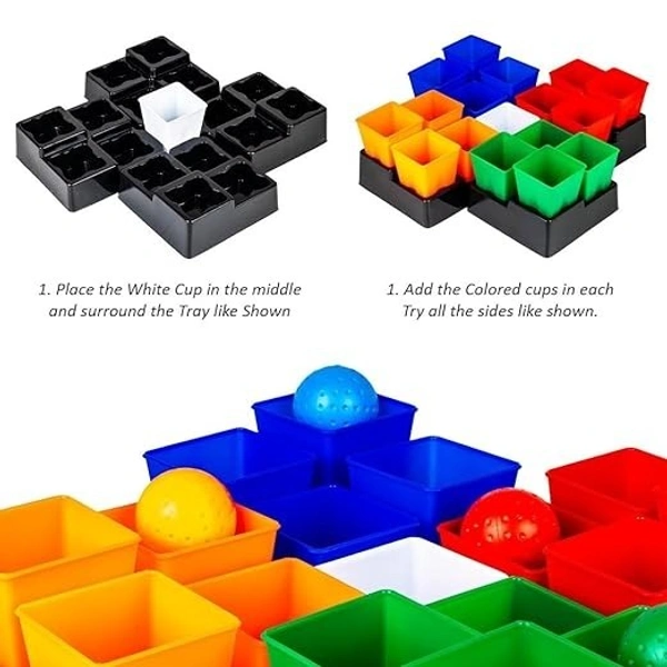 Generic Toy Mall Bounce & Battle with 4 Base Trays, 17 Cups & 12 Balls Game Series for Kids - Multi-color