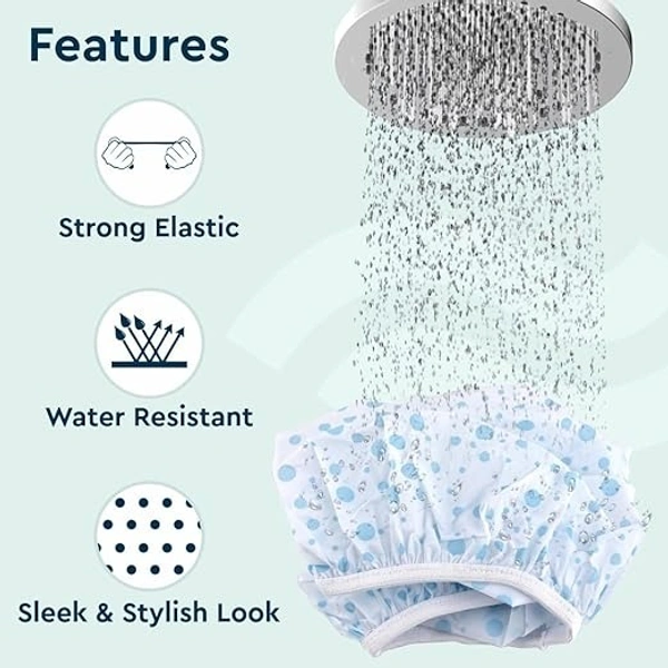 GUBB Dotted Printed Reusable Shower Cap for Men and Women (White) - Stylish and Waterproof Hair Protection with Elastic Band for a Luxurious and Hassle-Free Shower Experience - White