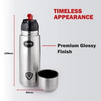 Cello Flipstyle Thermosteel Water Bottle with Jacket 1000ml, Silver | 24 Hours Hot and Cold | Double Walled | Vacuum Insulated Flip Lid Flask Bottle | Perfect for Water, Tea, Coffee & Cold Beverages - 1000 ML, Multi-color