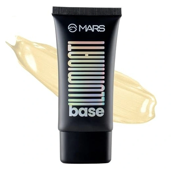 MARS Illuminati Base Dewy Primer with Highlighter | Glowy Dewy Primer for Face Makeup  - 45 ML, Gold Beam